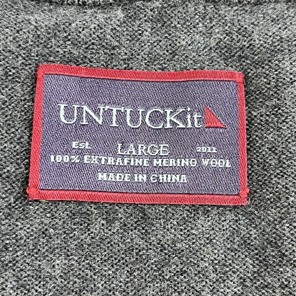 UNTUCKit‎ Sweater Sz L Grey Merino Wool 1/4 Zip Pullover Lightweight Long Sleeve - Picture 3 of 6